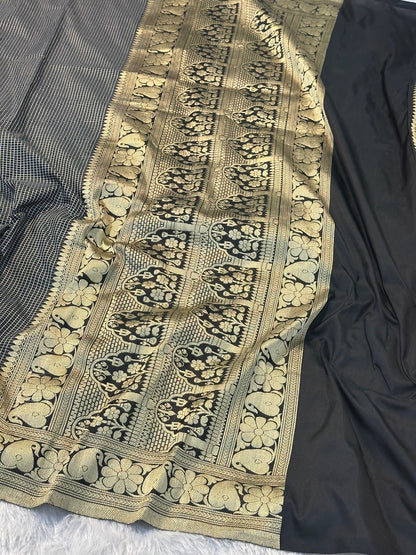 Black Shade Pure Katan Silk Handwoven Banarasi Saree