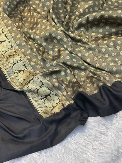 Black Shade Pure Katan Silk Handwoven Banarasi Saree