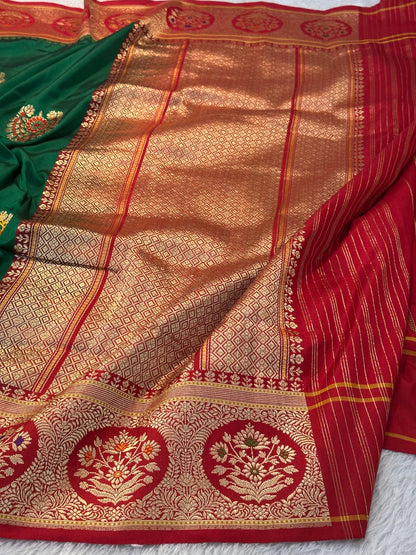 Green Shade Pure Ektara Silk Handwoven Banarasi Saree