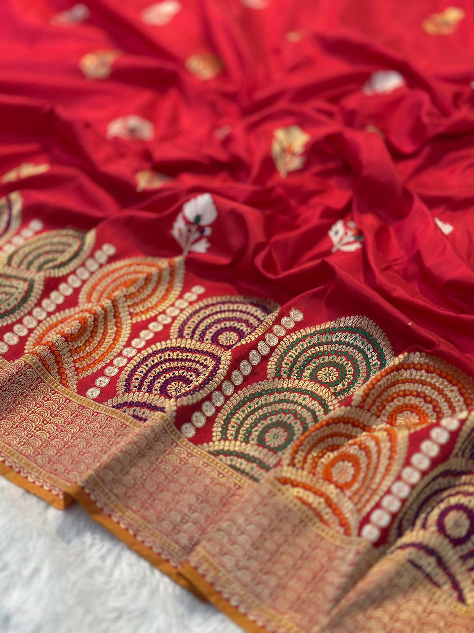 Rani Red Pure Katan Silk Handwoven Banarasi Saree With Minakari Border