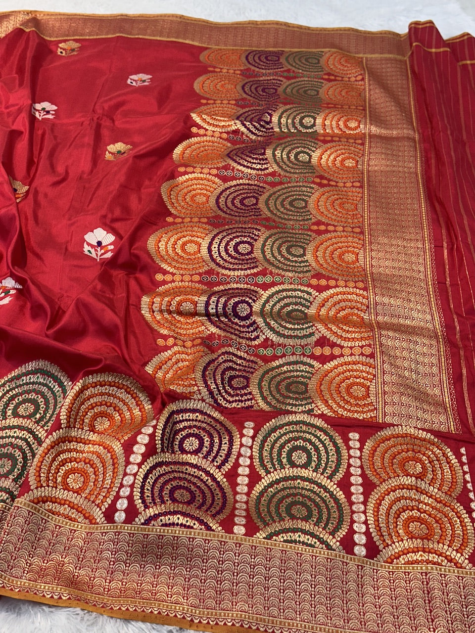 Rani Red Pure Katan Silk Handwoven Banarasi Saree With Minakari Border