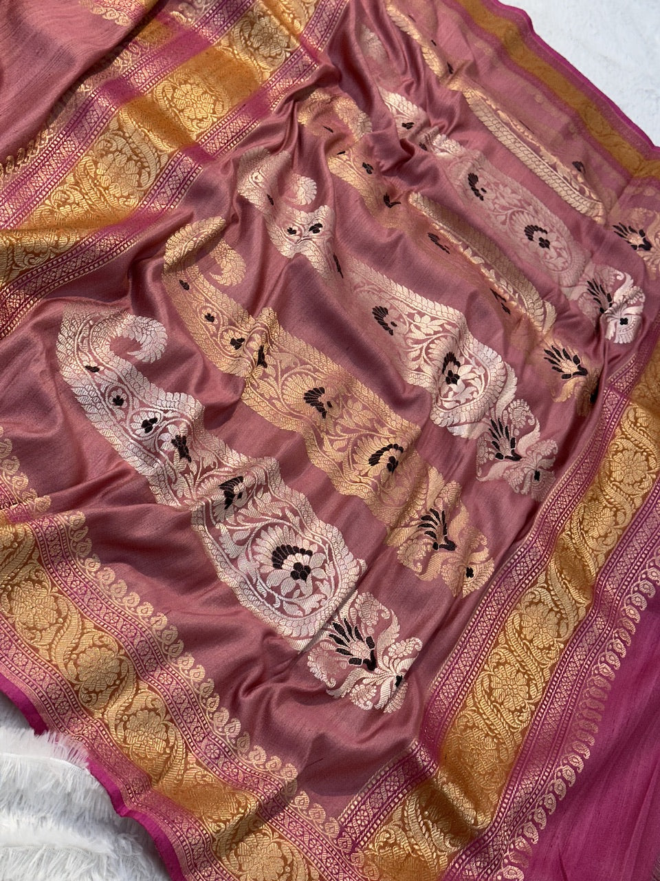 Coffee Shade Pure Tussar Silk Handwoven Banarasi Saree