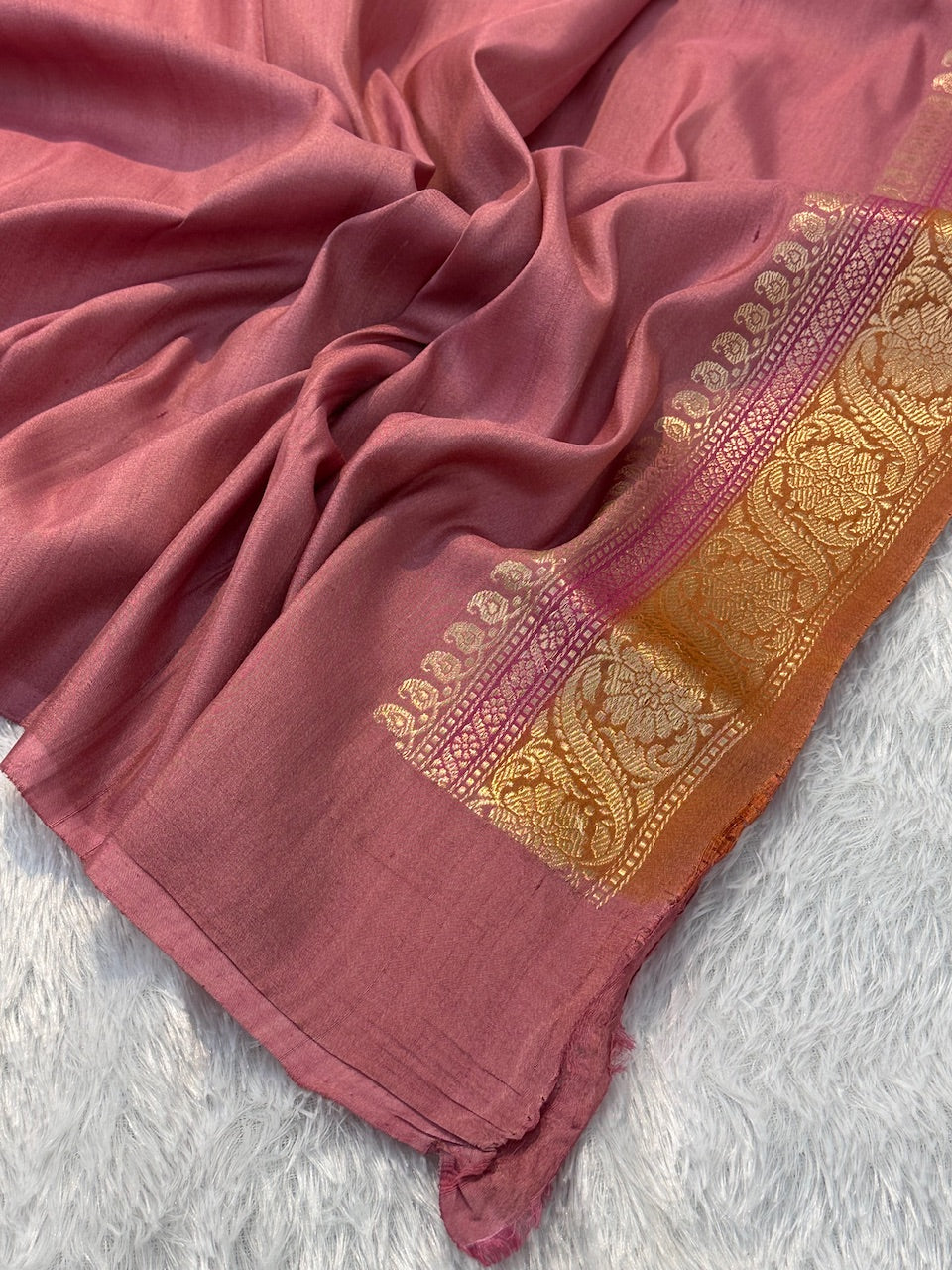 Coffee Shade Pure Tussar Silk Handwoven Banarasi Saree