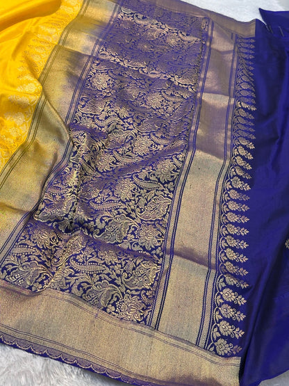 Yellow Shade Pure Katan Silk Handwoven Banarasi Saree