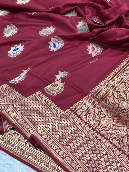 Brown Shade Pure Katan Silk with Traditional Minakari Handwoven Banarasi Saree