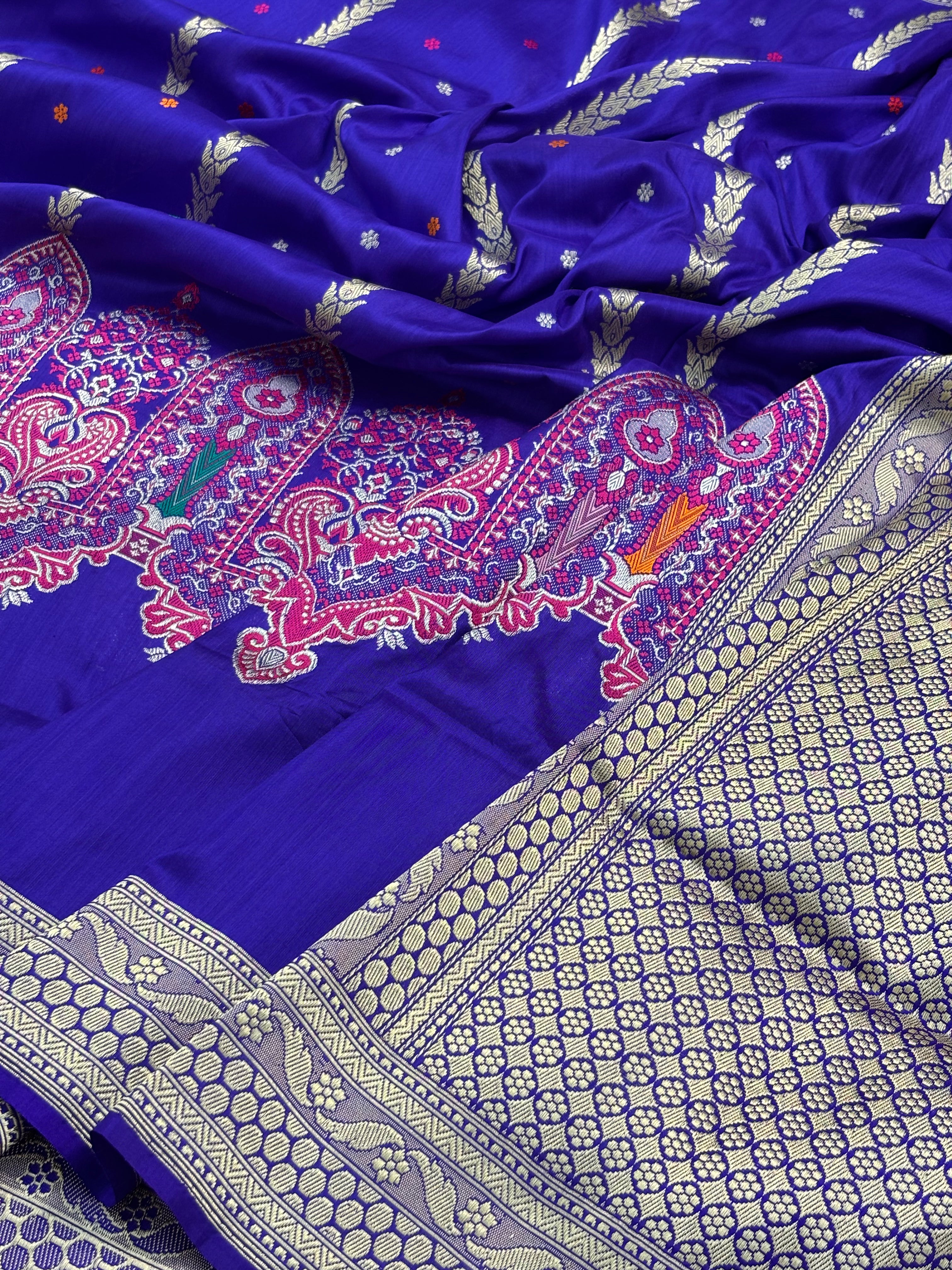 Luxury Blue Pure Katan Silk Handwoven Banarasi Saree