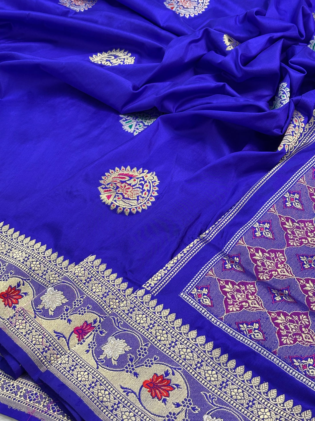 Royal Blue Pure Katan Silk with Minakari Bootas Handwoven Banarasi Saree