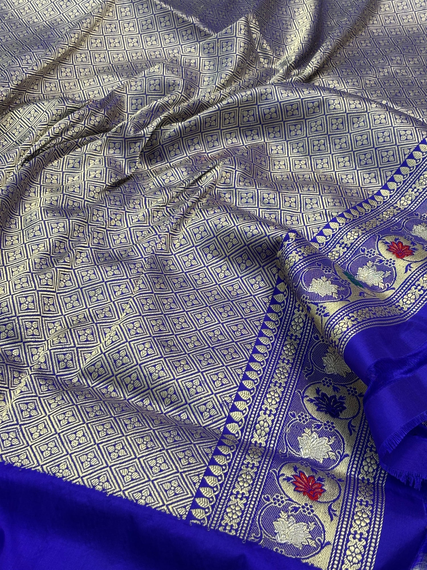 Royal Blue Pure Katan Silk with Minakari Bootas Handwoven Banarasi Saree