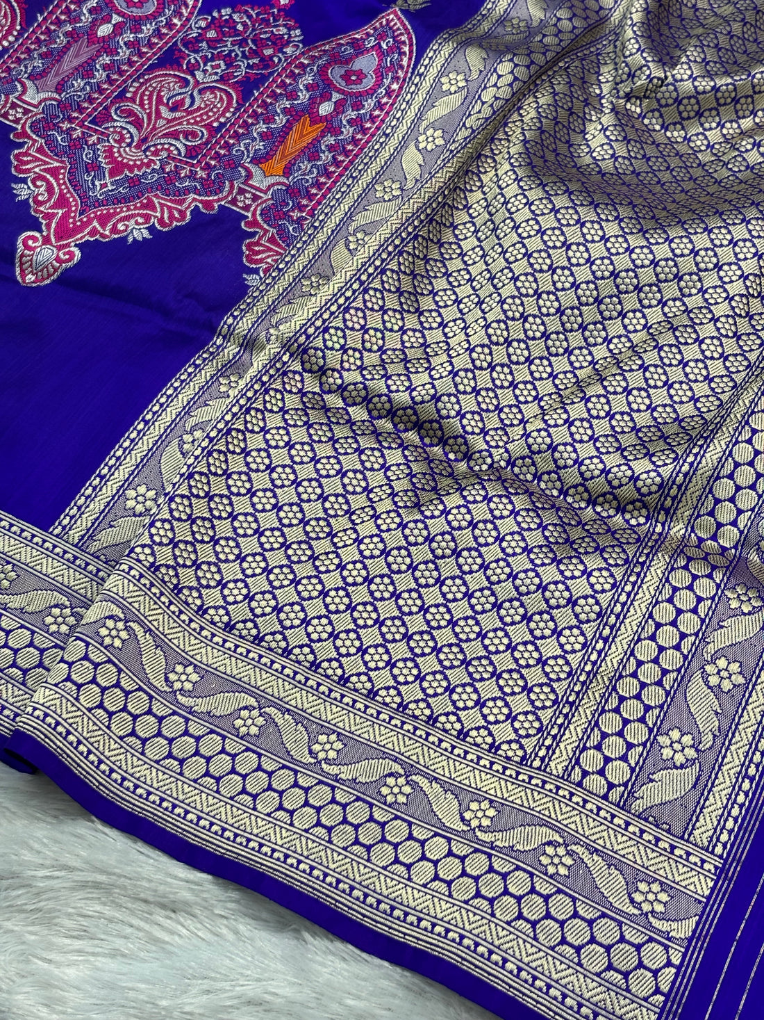 Luxury Blue Pure Katan Silk Handwoven Banarasi Saree