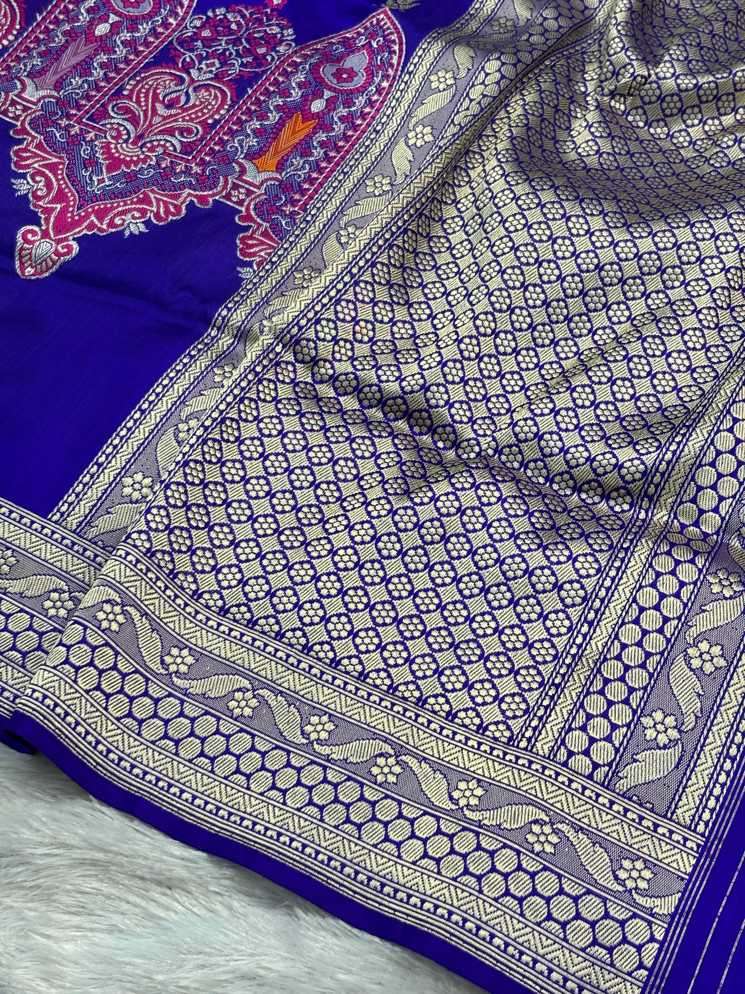 Luxury Blue Pure Katan Silk Handwoven Banarasi Saree