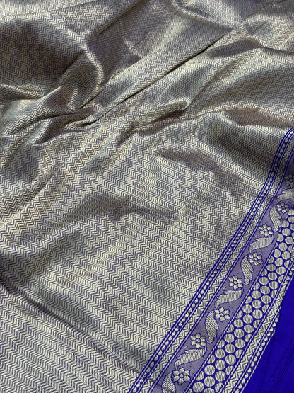 Luxury Blue Pure Katan Silk Handwoven Banarasi Saree