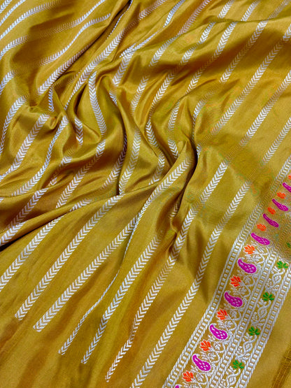 Mustard Shade Pure Handwoven Banarasi katan Silk Saree