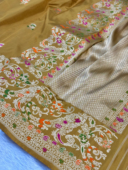 Mustard Shade Pure Handwoven Banarasi katan Silk Saree