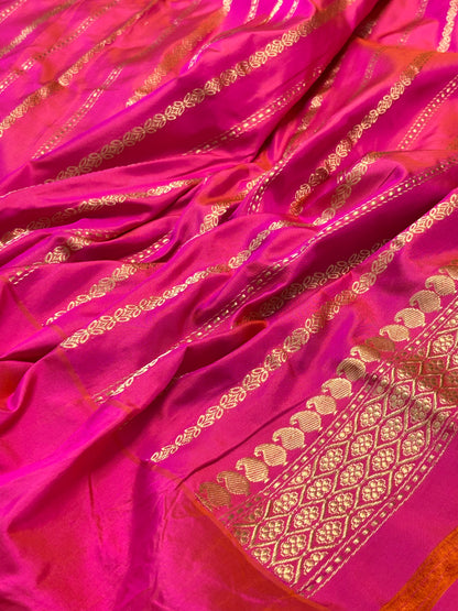 Yellow Shade Pure Katan Silk With Skirt Border Handwoven Banarasi Saree