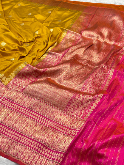 Yellow Shade Pure Katan Silk With Skirt Border Handwoven Banarasi Saree