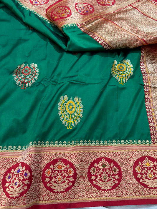 Bottle Green Handwoven Banarasi Pure Ektara Saree