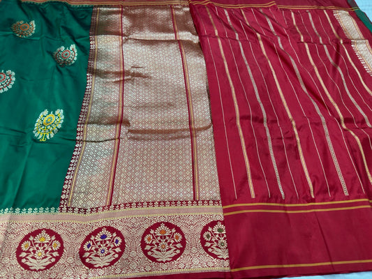 Bottle Green Handwoven Banarasi Pure Ektara Saree