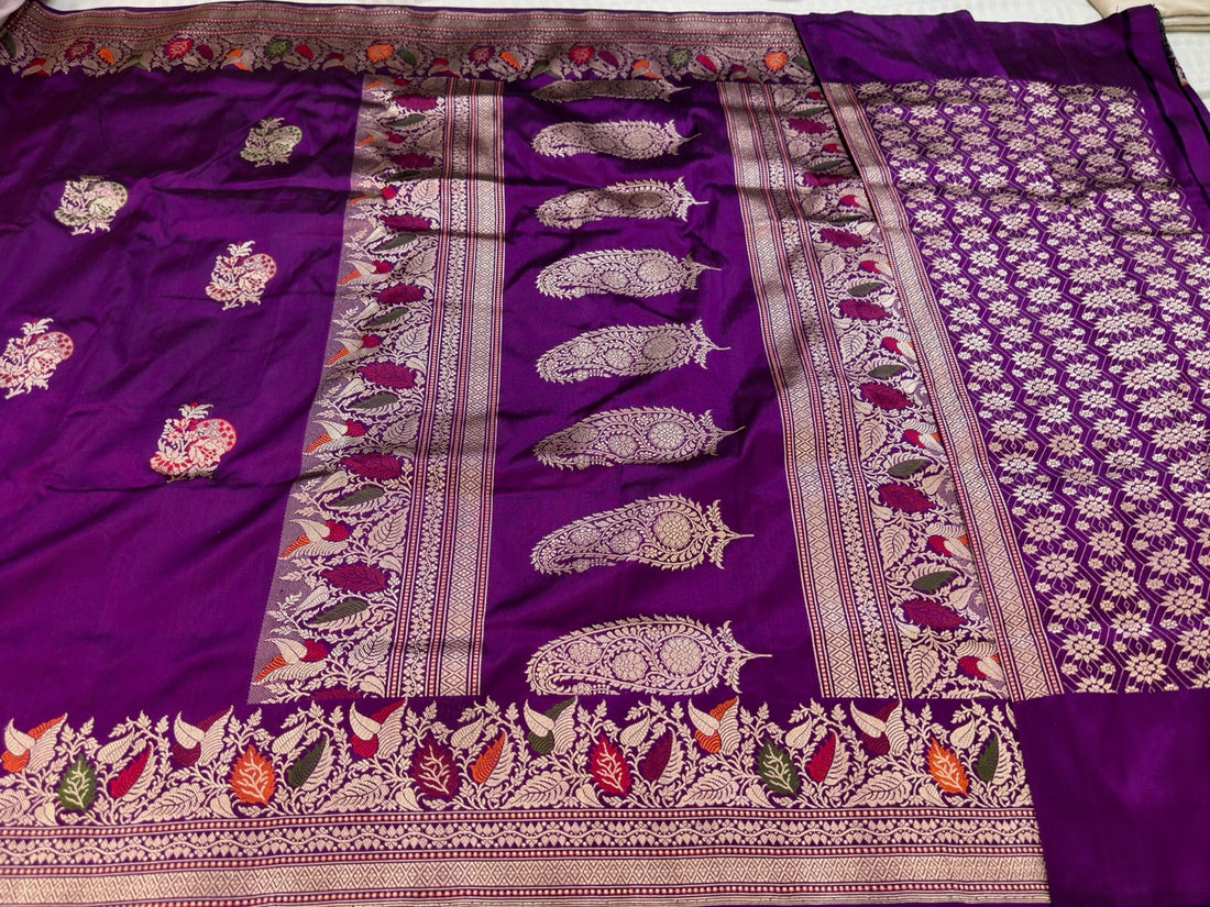 Rich Royal Purple Handwoven Banarasi Ektara Pure Silk Saree