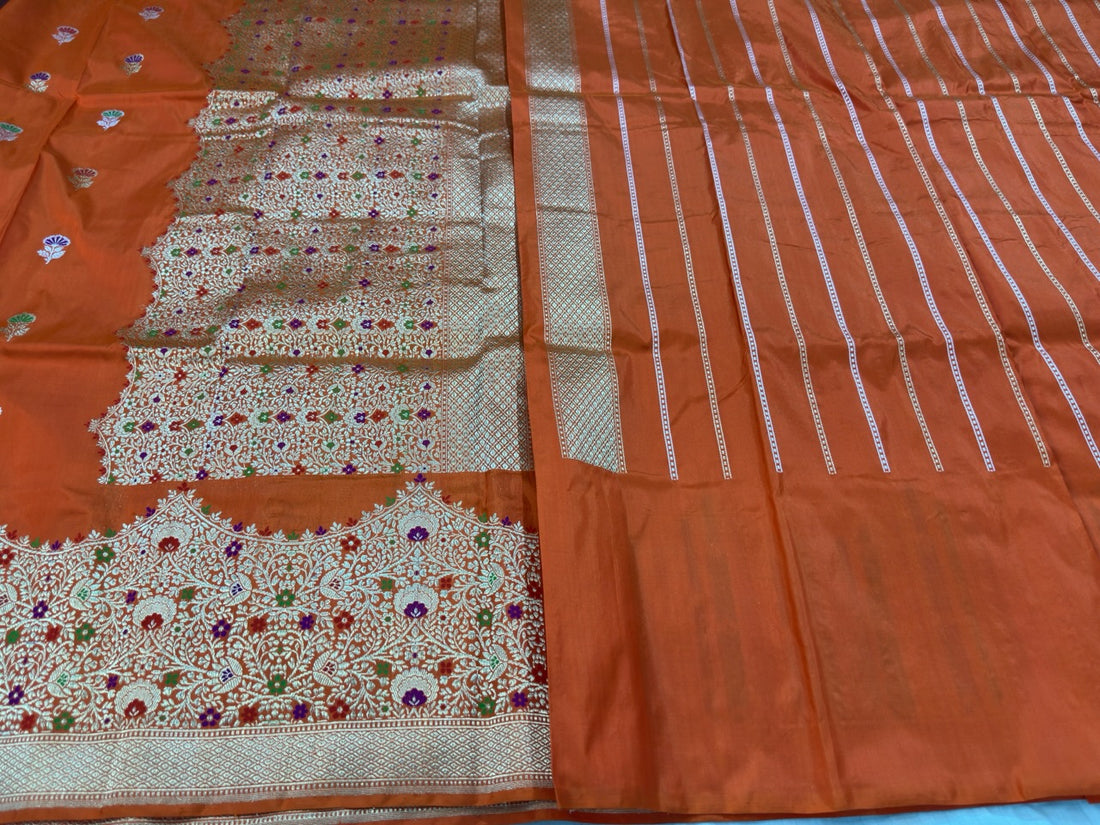 Orange Handwoven Banarasi Pure Katan Silk Saree