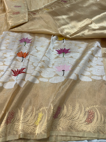 Sandal Handwoven Banarasi Pure Tissue Silk Saree (Middle Design)
