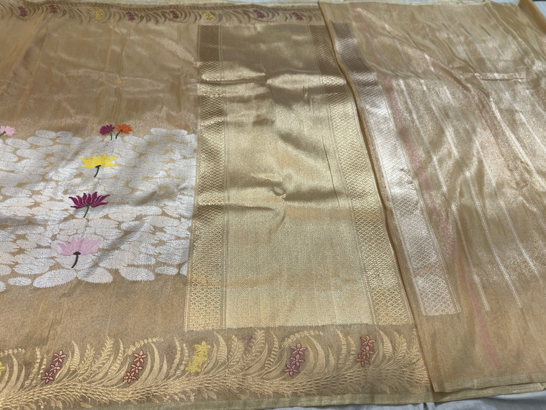 Sandal Handwoven Banarasi Pure Tissue Silk Saree (Middle Design)