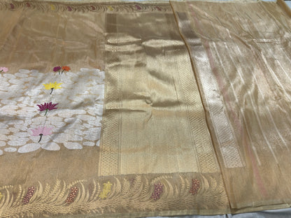 Sandal Handwoven Banarasi Pure Tissue Silk Saree (Middle Design)