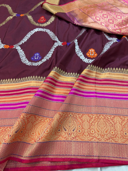 Wine Ektara Handwoven Banarasi Pure Silk Saree