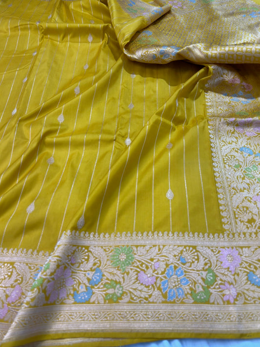 Mustard Yellow Pure Handwoven Banarasi Katan Silk Saree