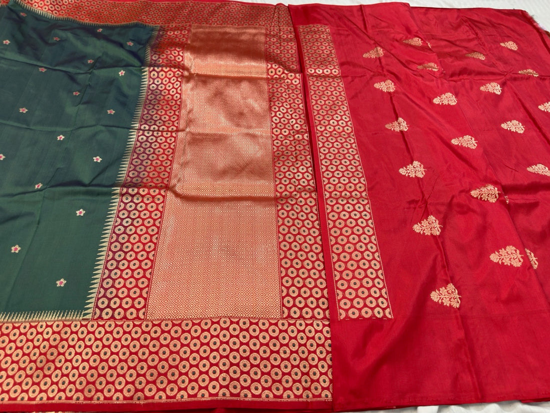 Teal Green Handwoven Banarasi Ektara Pure Silk Saree