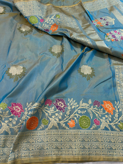 Sky Blue Handwoven Banarasi Ektara Pure Silk Saree