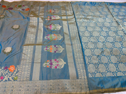 Sky Blue Handwoven Banarasi Ektara Pure Silk Saree