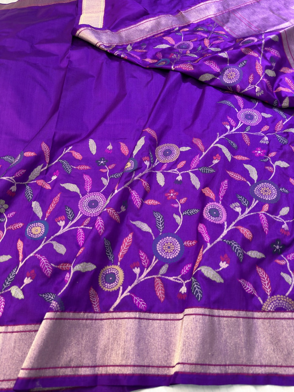 Violet Handwoven Banarasi Pure Ektara Saree Jamdani