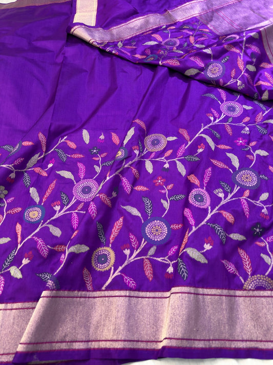 Violet Handwoven Banarasi Pure Ektara Saree Jamdani