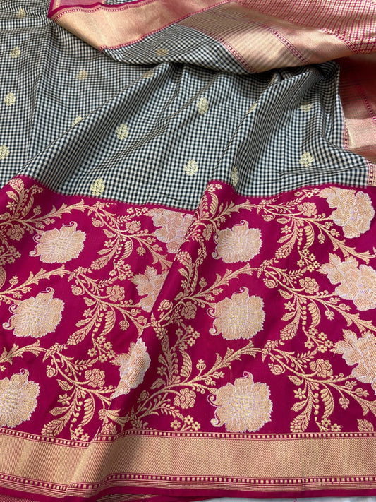 Rani Pink Handwoven Banarasi Ektara Pure Silk Saree