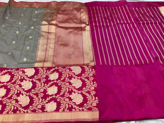 Rani Pink Handwoven Banarasi Ektara Pure Silk Saree