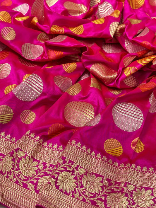 Rani Pink Handwoven Banarasi Pure katan Silk Saree