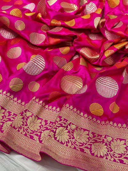 Rani Pink Handwoven Banarasi Pure katan Silk Saree