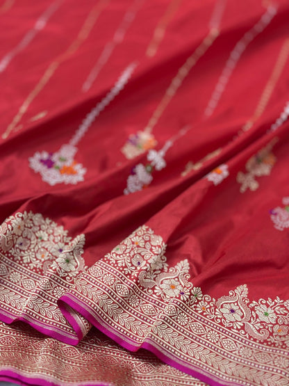 Ruby Red Handwoven Banarasi Pure katan Silk Saree