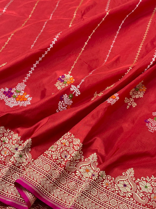 Ruby Red Handwoven Banarasi Pure katan Silk Saree