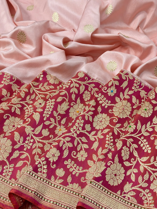 Baby Pink Handwoven Pure Ektara katan Silk Banarasi Saree