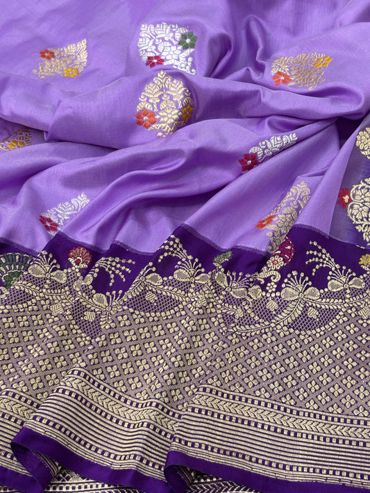 Purple Handwoven Pure katan Silk Banarasi Saree
