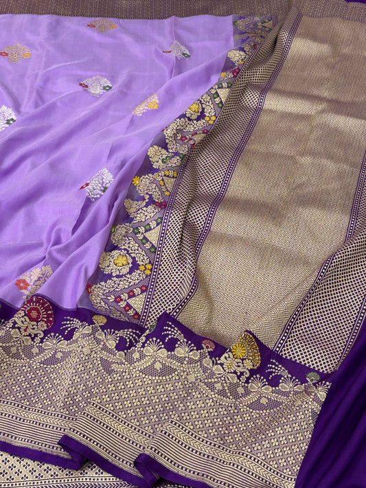 Purple Handwoven Pure katan Silk Banarasi Saree