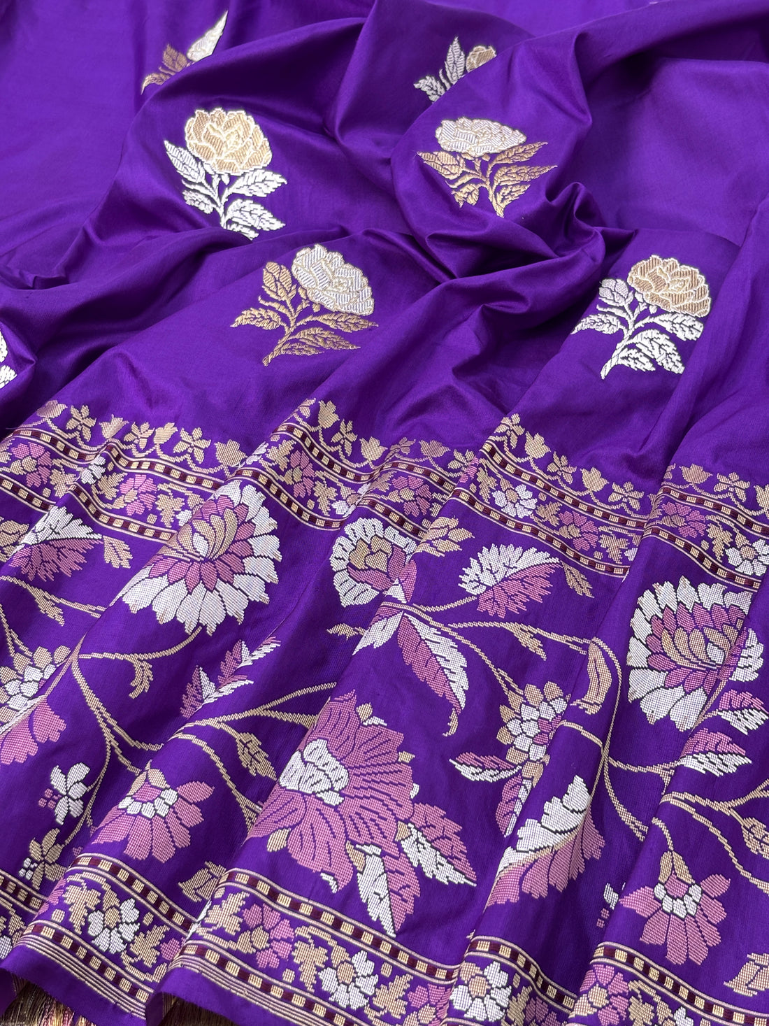 Purple Handwoven Pure Ektara katan Silk Banarasi Saree