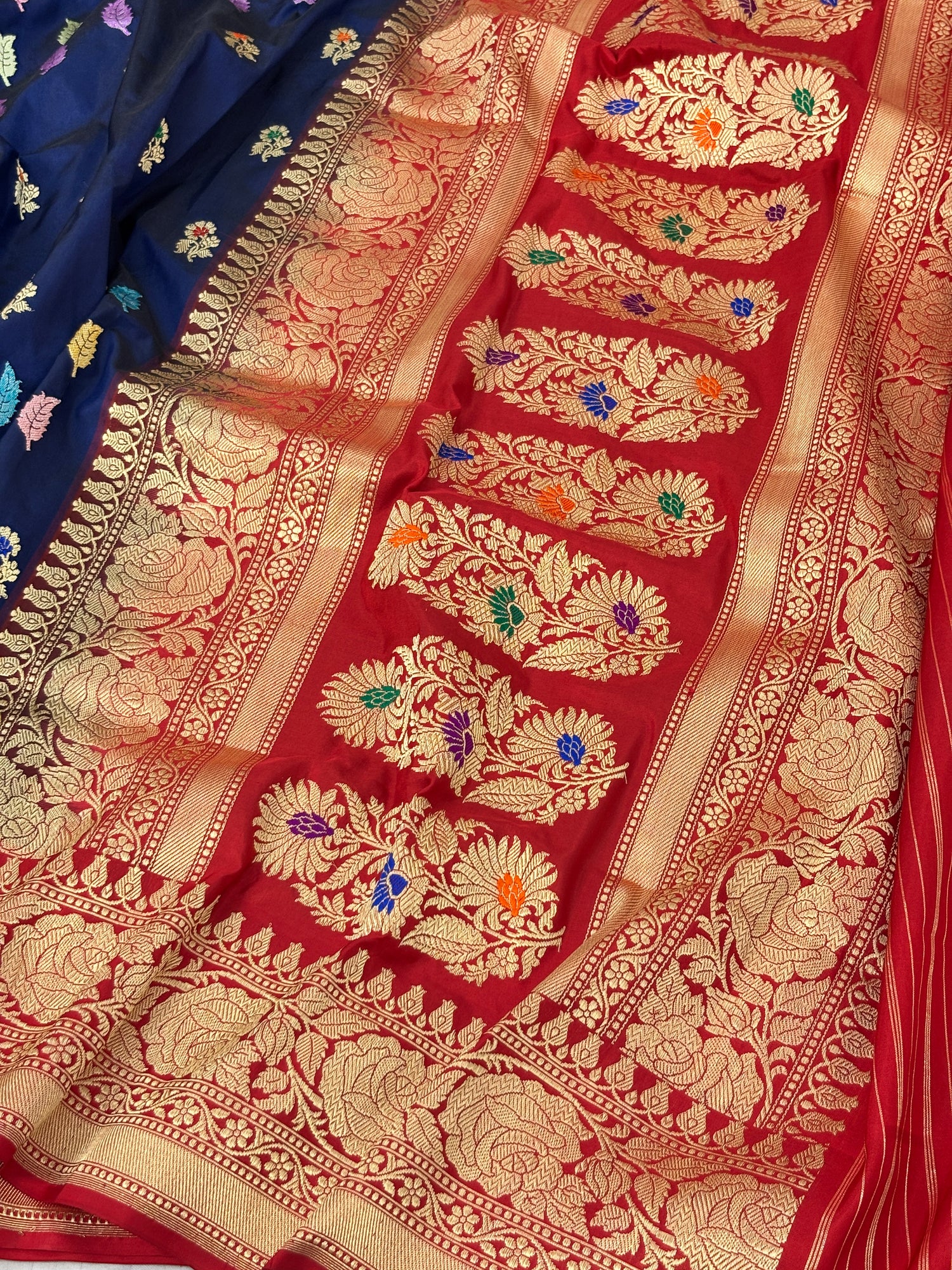 Navy Blue Handwoven Pure Katan Silk Banarasi Saree