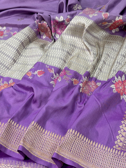Lavender Handwoven Pure katan Silk Banarasi Saree