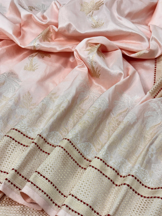 Baby Pink Handwoven Pure Ektara katan Silk Banarasi Saree
