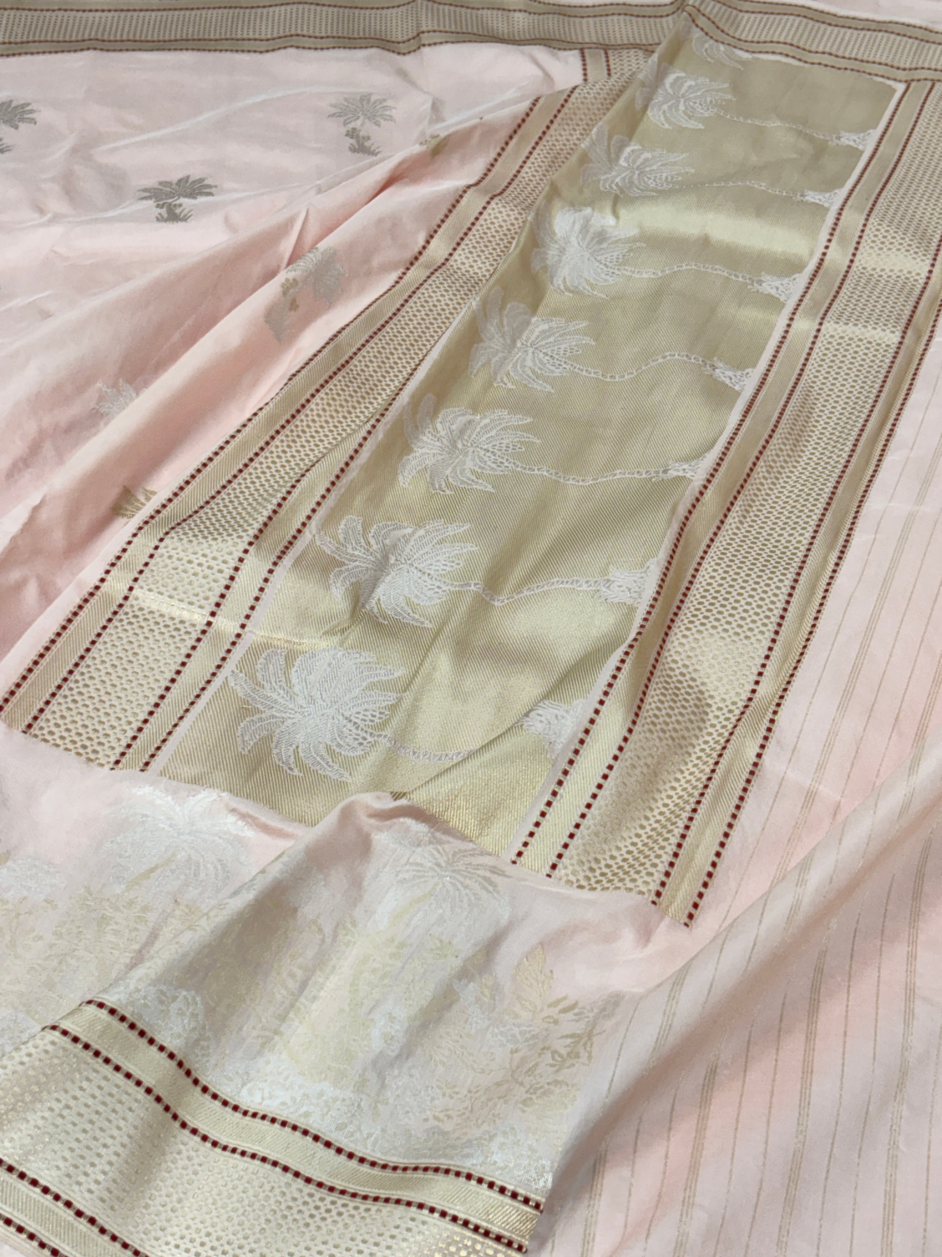Baby Pink Handwoven Pure Ektara katan Silk Banarasi Saree