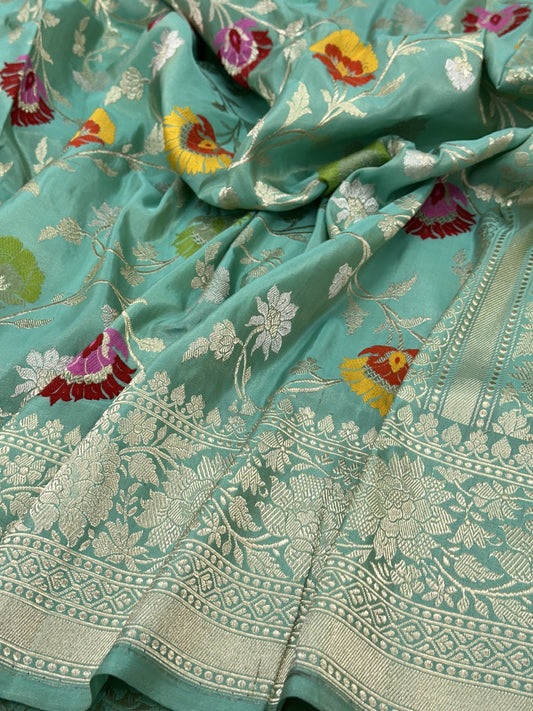Mint Green Pure Handwoven Tissue Silk Banarasi Saree