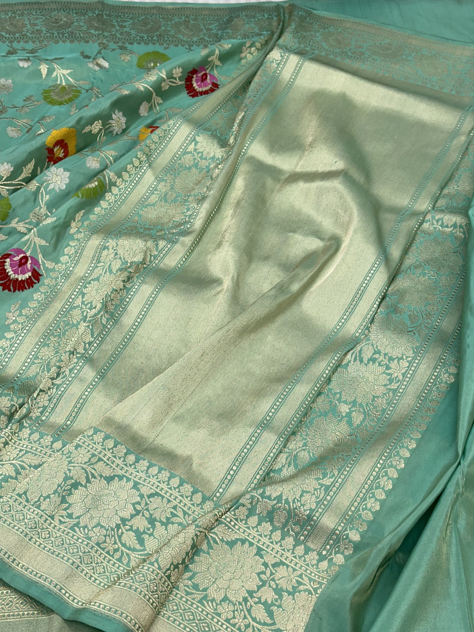 Mint Green Pure Handwoven Tissue Silk Banarasi Saree