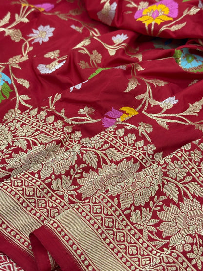 Red Pure Handwoven Meenakari katan Silk Banarasi Saree